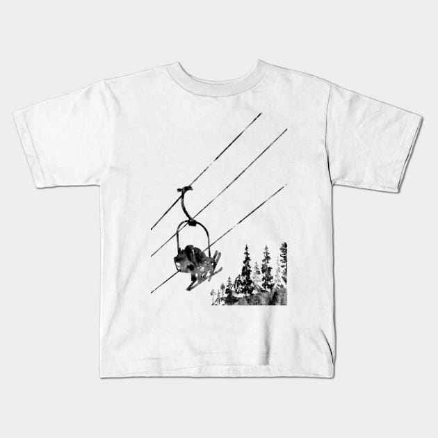 Couple ski lift Kids T-Shirt by RosaliArt